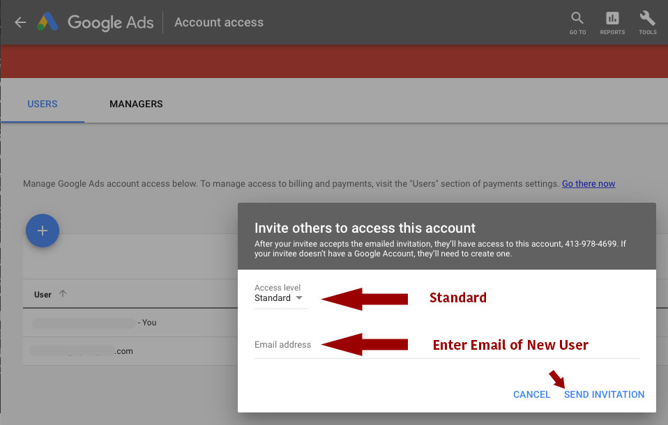 User Access Information Adwords