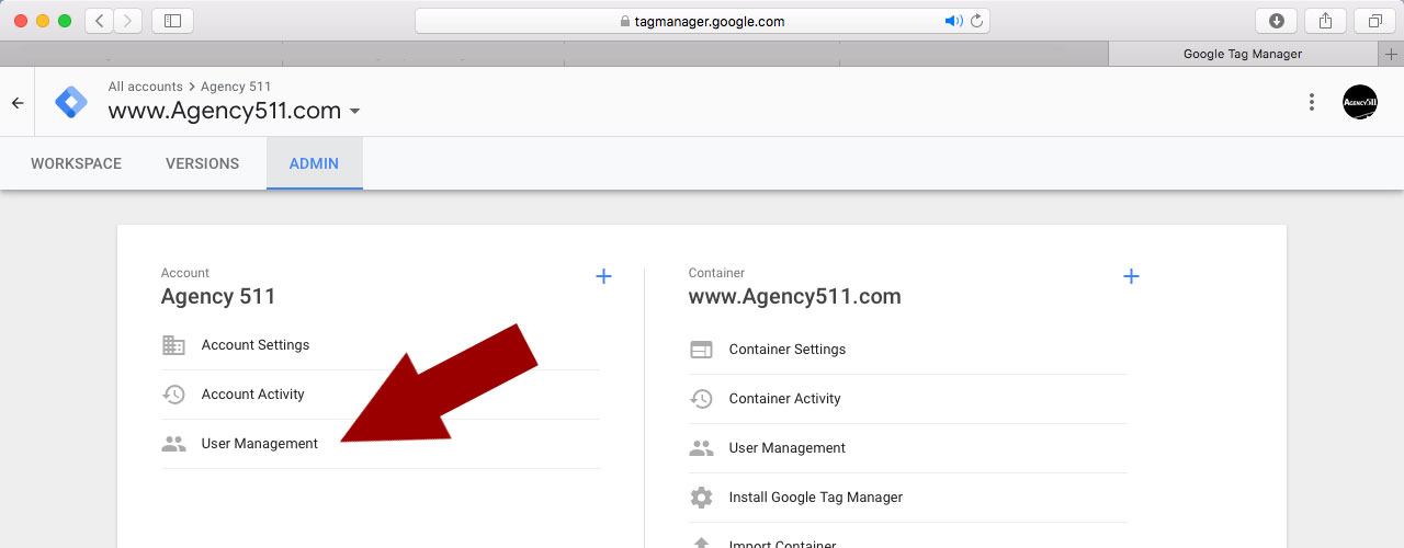 User Management Tab In Google Tag Manager