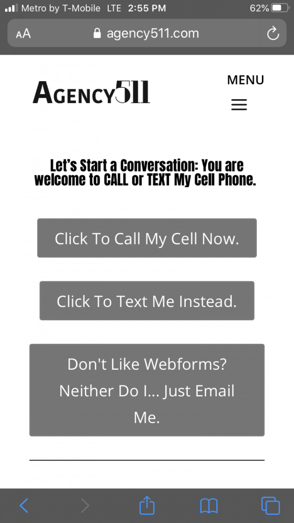 One Click Message Buttons Contact Us Page Sample